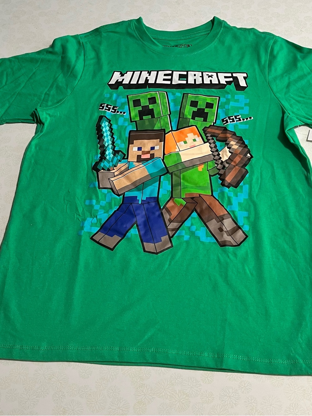 Minecraft Youth XL 14/16 T-Shirt Steve Alex Creeper Graphic Kelly Green NWT